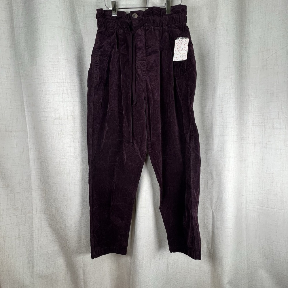 NEW! Free People Margate Corduroy Paper Bag Pants Purple Panther Rose Small